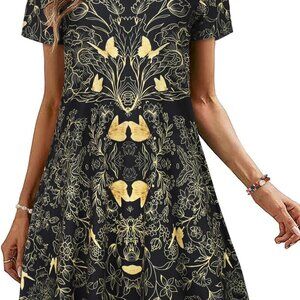 Women Summer T-Shirt Dress Floral Short Sleeve Pockets Casual Beach Cover Up